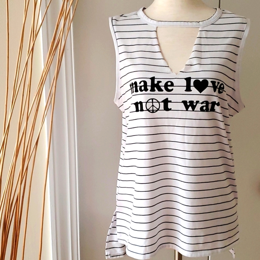 Grayson Threads Size L "Make Love Not War" Stripe Tank Top